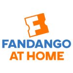 Orange ticket and Fandango At Home text against white bg