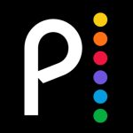 White P with 6 colored circles against black background