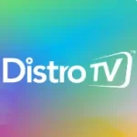 DistroTV text & Tv outline against rainbow bg